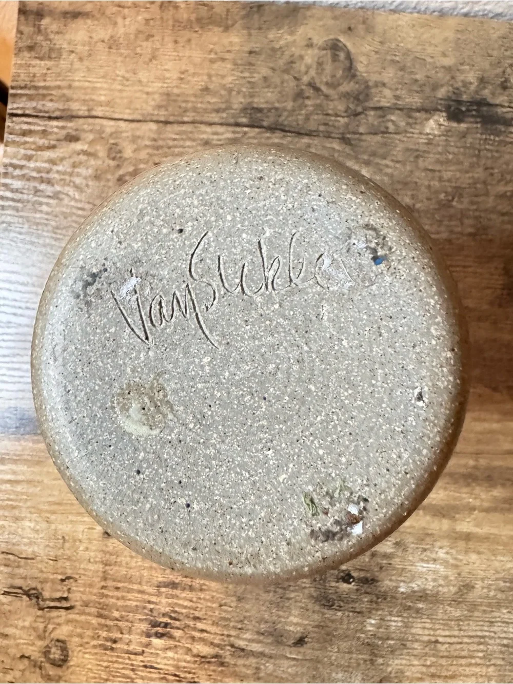 Handmade Blue Heart Stoneware Crock | Signed Pottery Vase